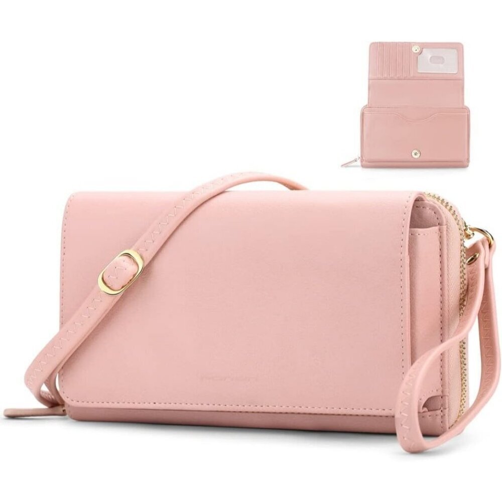 Women’s 12-pink Leather Imported Zipper Purses Crossbody Bag